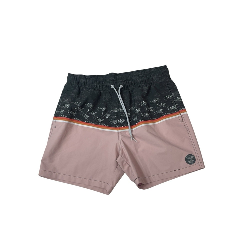 Psycho Tuna Swim Trunks Men's Large Skeleton Print Pink/Grey Board Shorts